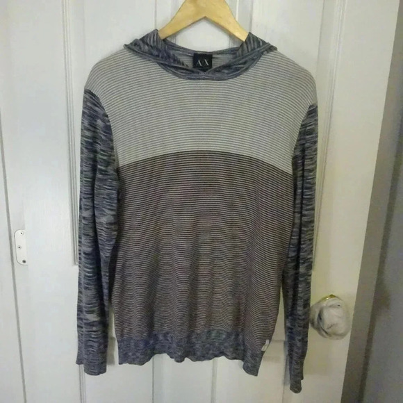 Armani Exchange Long Sleeve Striped Hooded Cotton Mutli Colored Striped Sweater - Picture 1 of 4